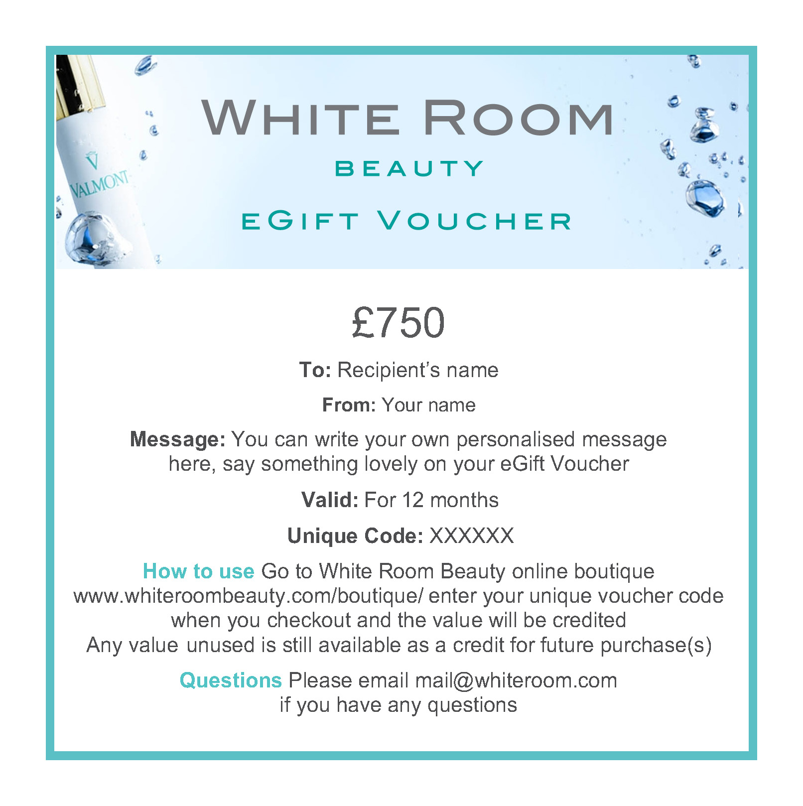 White Room Beauty eGift Voucher £750