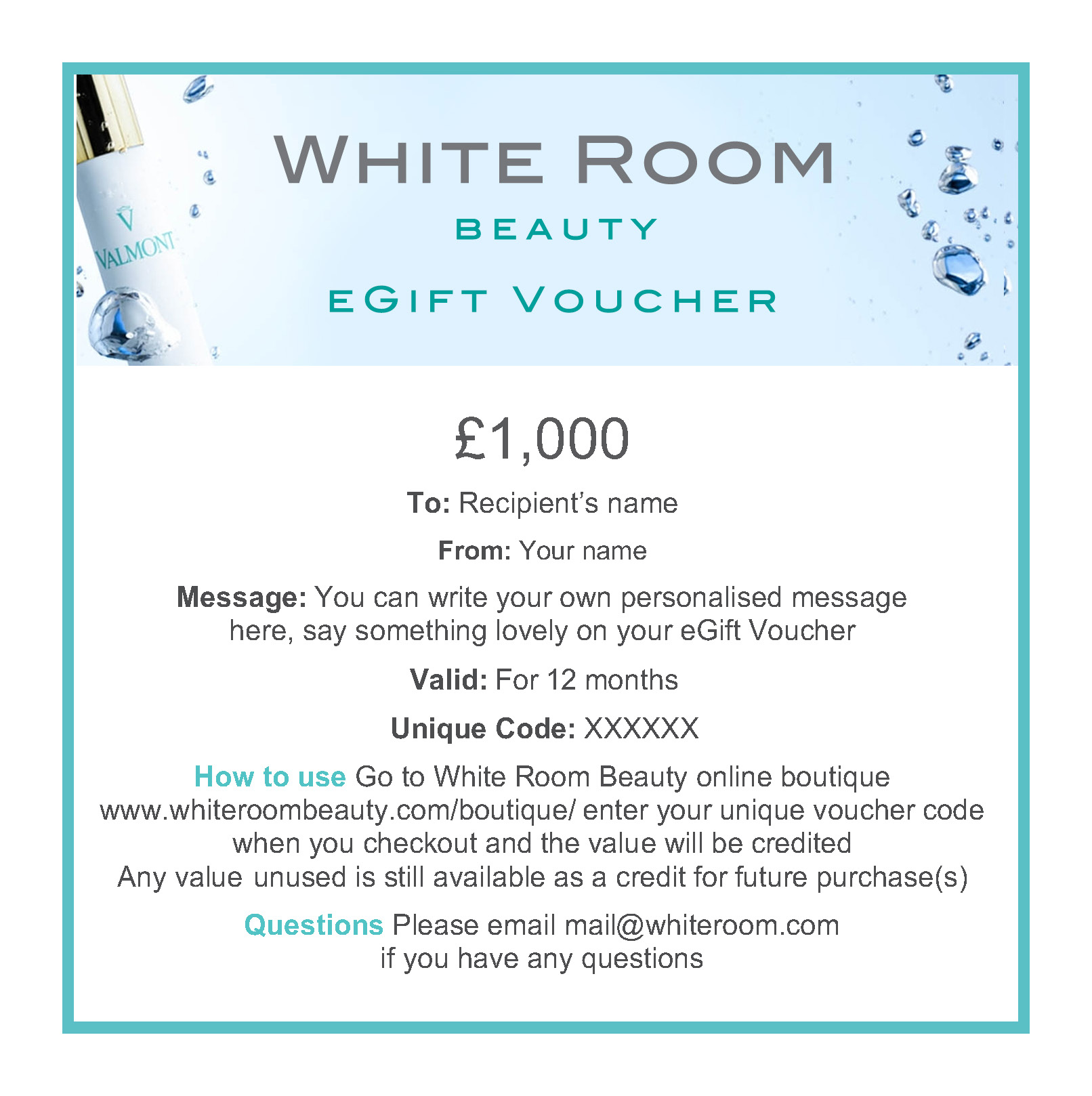 White Room Beauty eGift Voucher £1,000