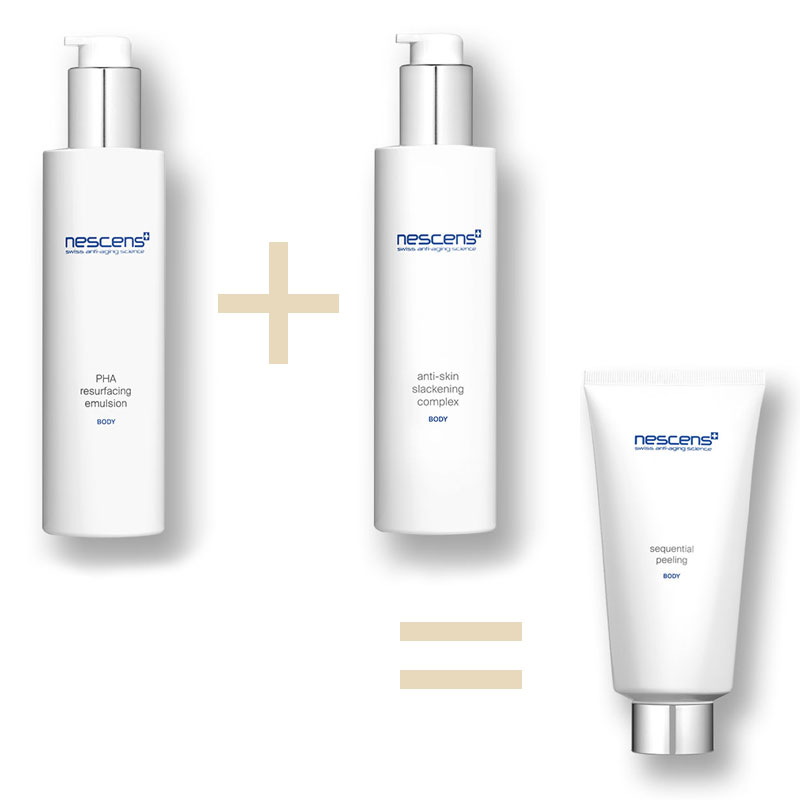 Nescens - PHA Resurfacing Emulsion–Body + Anti Skin Slackening Complex-Body = Sequential Peeling–Body